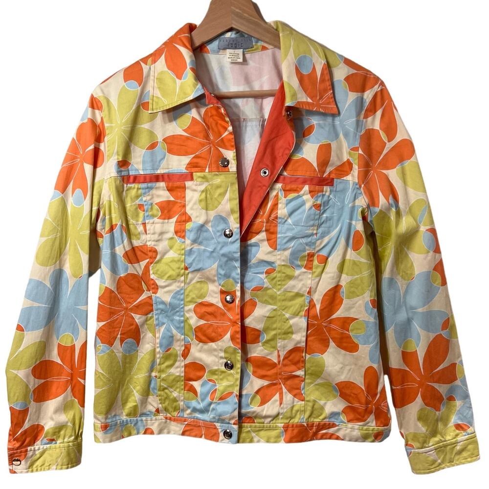 70s Style Floral Hippie Button Down Shirt Jacket Lightweight Crop Shacket